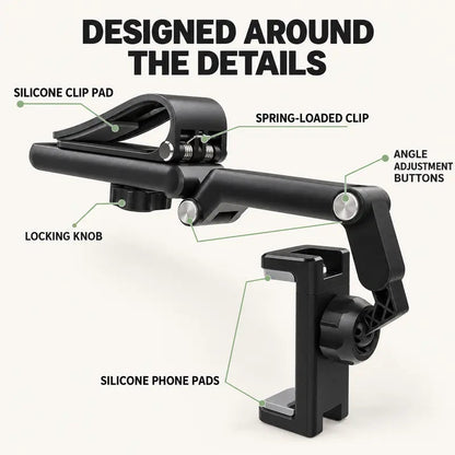 Foldable Car Phone Holder for Sun Visor, Adjustable Arm with 360° Phone Rotation, Spring Clip Mount for 4–6.5 Inch Smartphones, Black,toolupgrade