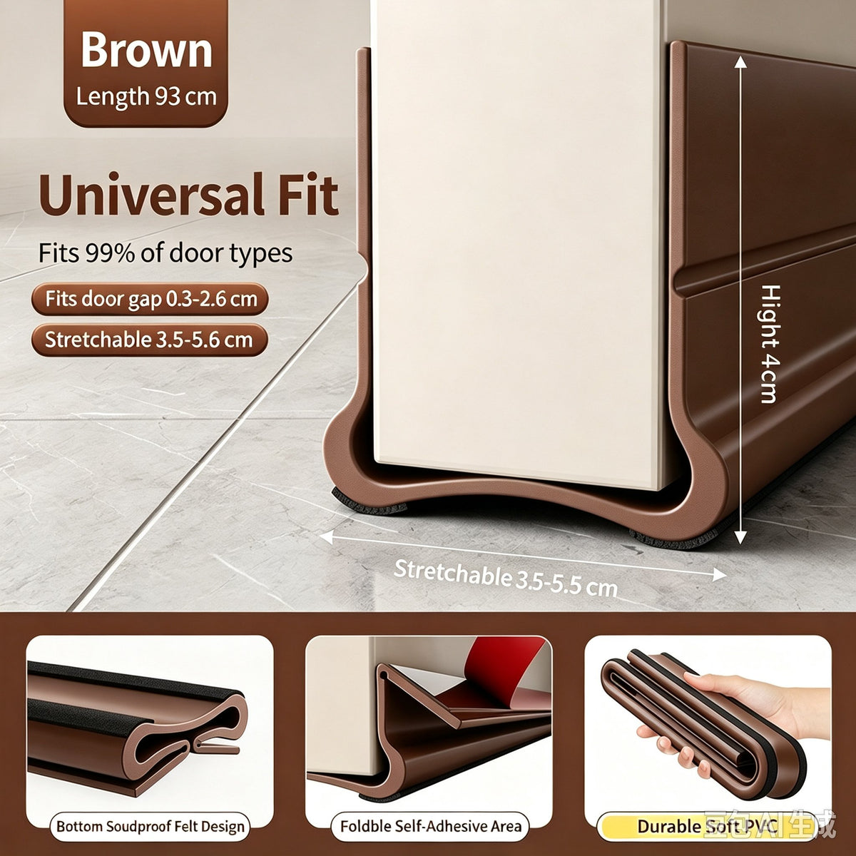 🚪 Triple-Seal Under Door Draft Stopper – Noise Reduction, Weather Protection & Energy-Saving Seal