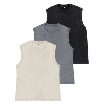 ⚡Hot Sales 49% OFF🔥Cotton Workout Tank Tops Sleeveless Acid Wash Tshirts Cut Off Muscle Shirts Loose Fit Running Gym Tees