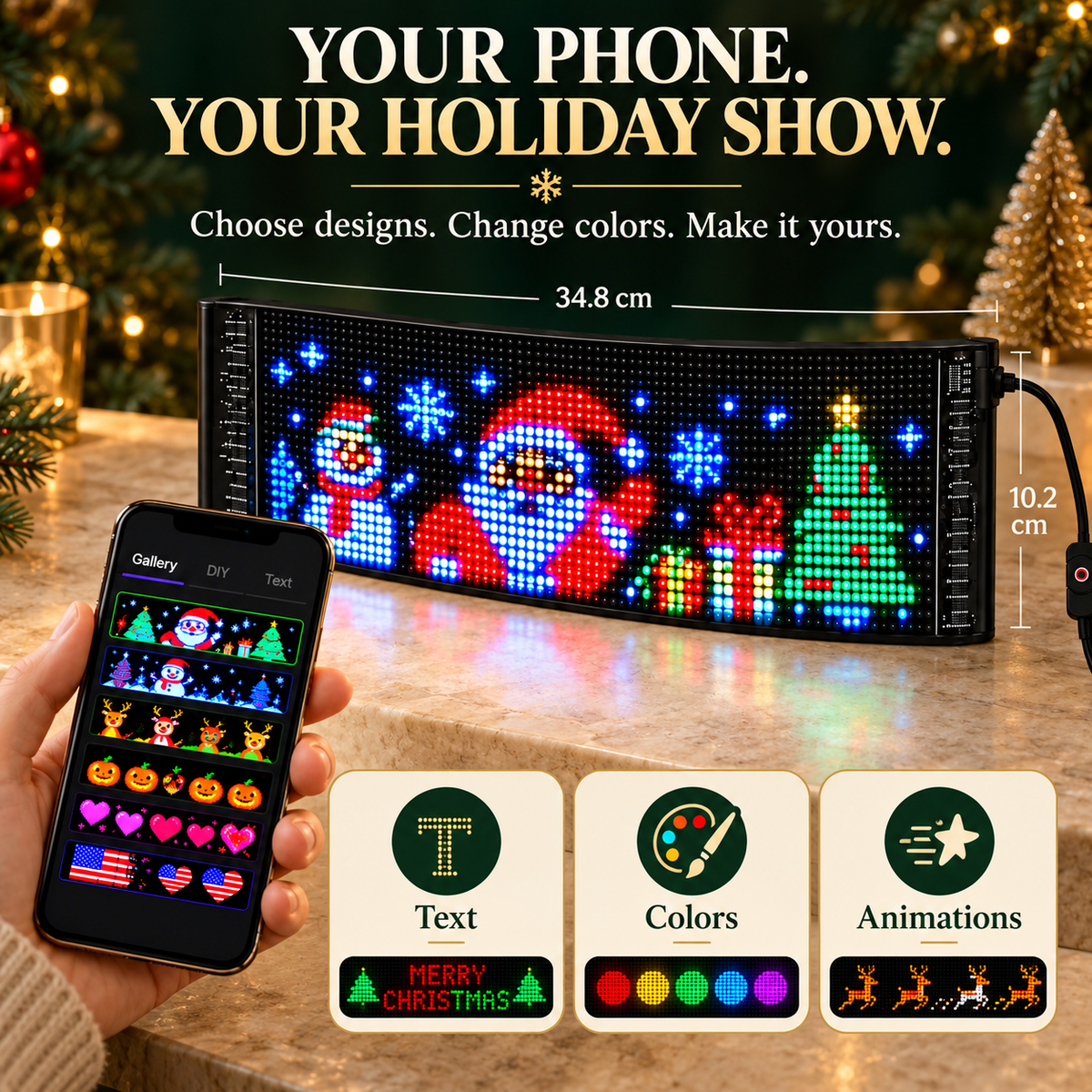 🎄 DIY Christmas LED Pixel Display – App-Controlled Custom Messages & Animations