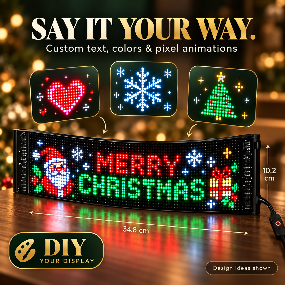 🎄 DIY Christmas LED Pixel Display – App-Controlled Custom Messages & Animations