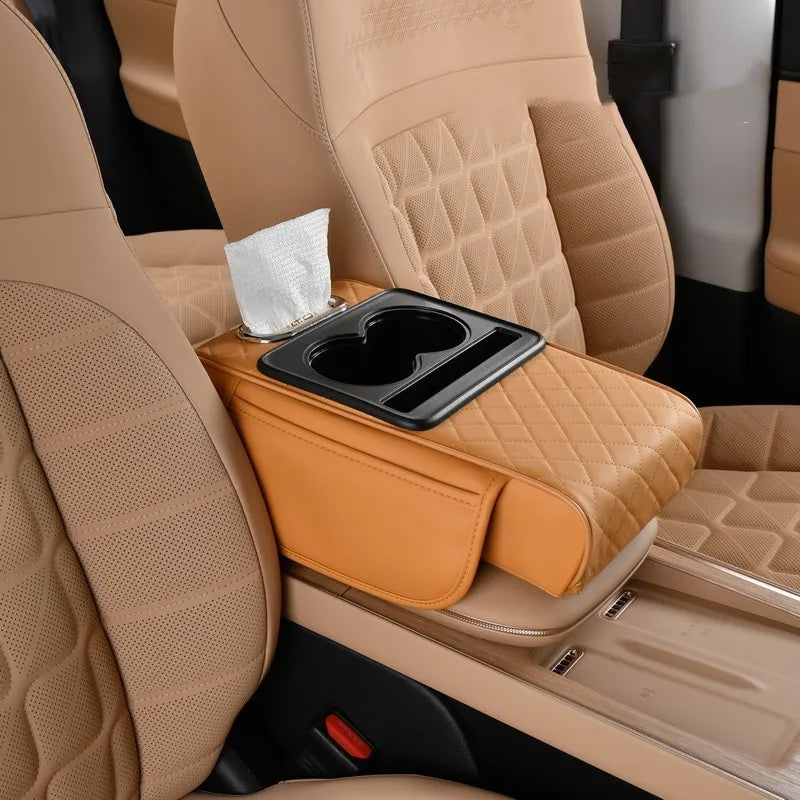 🏆Multifunctional PU Leather Car Armrest Box Mat