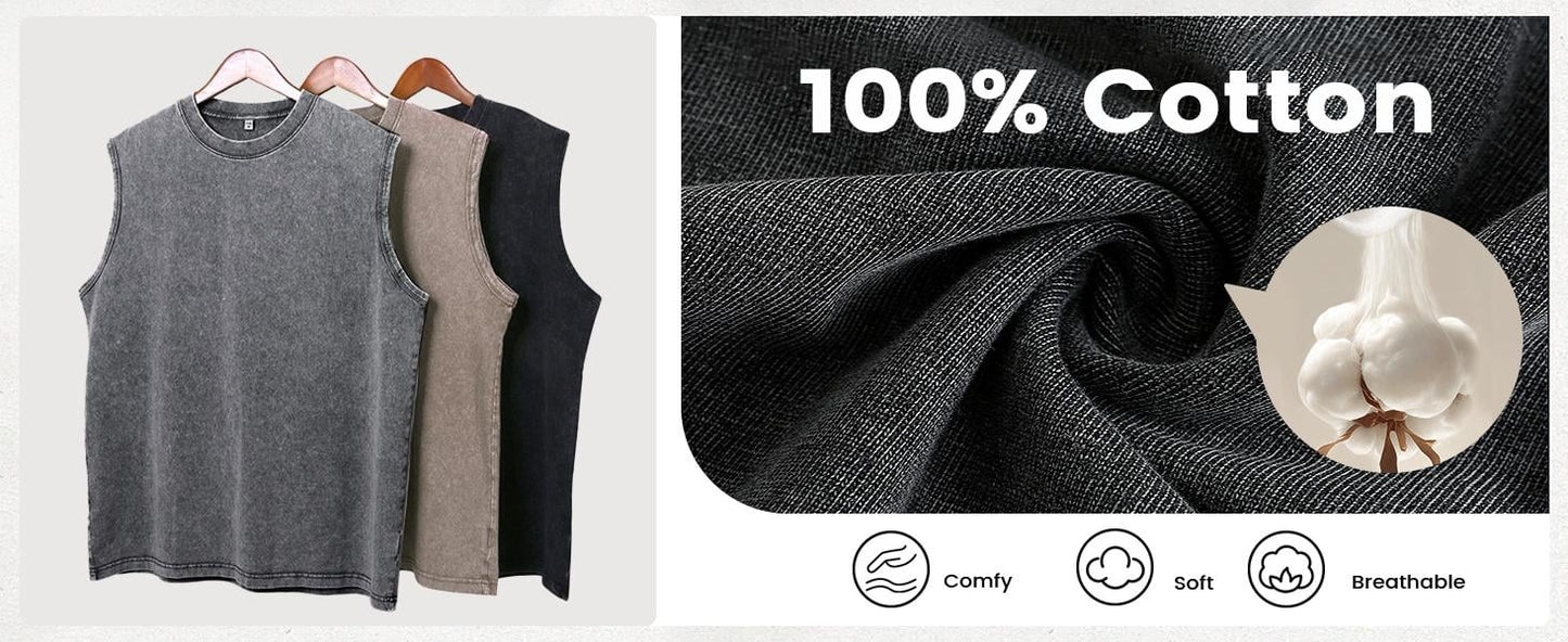⚡Hot Sales 49% OFF🔥Cotton Workout Tank Tops Sleeveless Acid Wash Tshirts Cut Off Muscle Shirts Loose Fit Running Gym Tees
