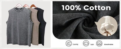 ⚡Hot Sales 49% OFF🔥Cotton Workout Tank Tops Sleeveless Acid Wash Tshirts Cut Off Muscle Shirts Loose Fit Running Gym Tees