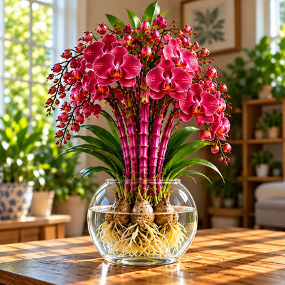 🌸 Rare Hydroponic Bamboo Orchid Bulbs – Inspired Stems in a Beautiful Water Garden Display.