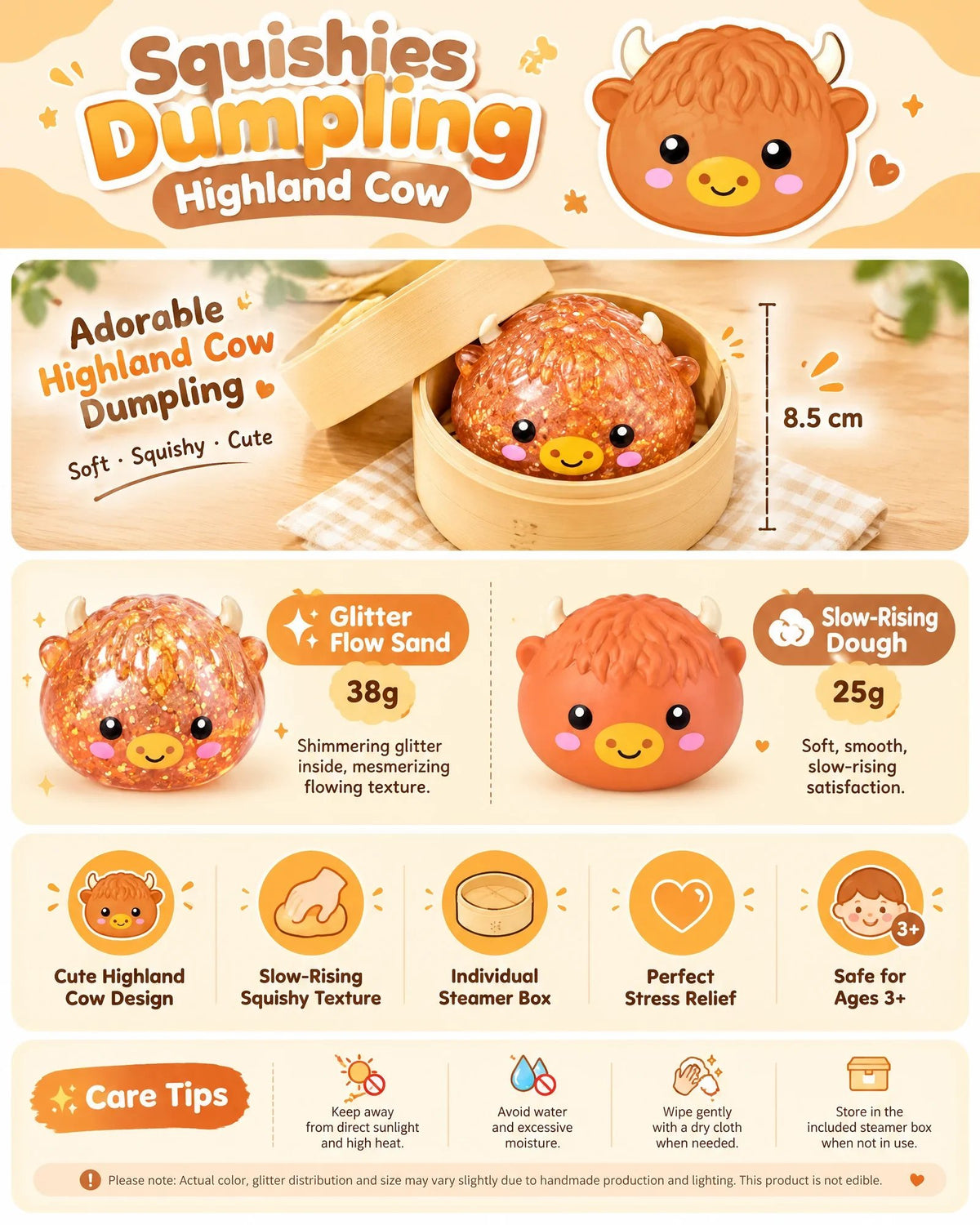 ⏰Limited Stock 49% OFF🐮Highland Cow Dumplings Steamed Bun Toy | Single & 12-Pack