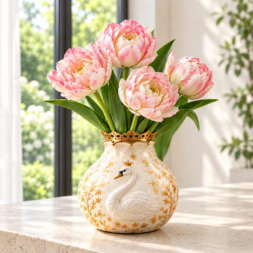 Pink Blush double tulip flowering illustration — vase not included