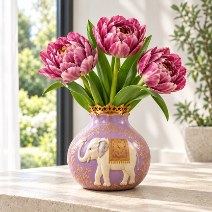 Royal Purple double tulip flowering illustration — vase not included