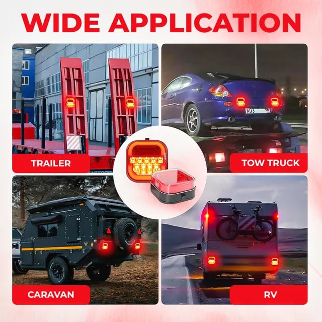 Examples of trailer and towing setups shown with rear lighting