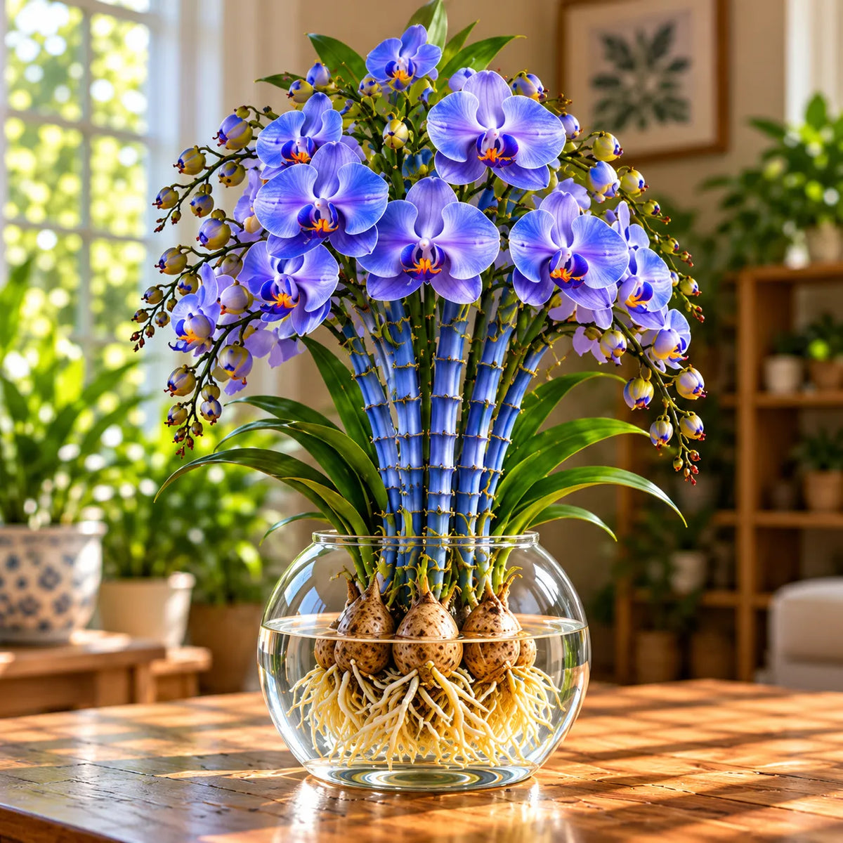 🌸 Rare Hydroponic Bamboo Orchid Bulbs – Inspired Stems in a Beautiful Water Garden Display.