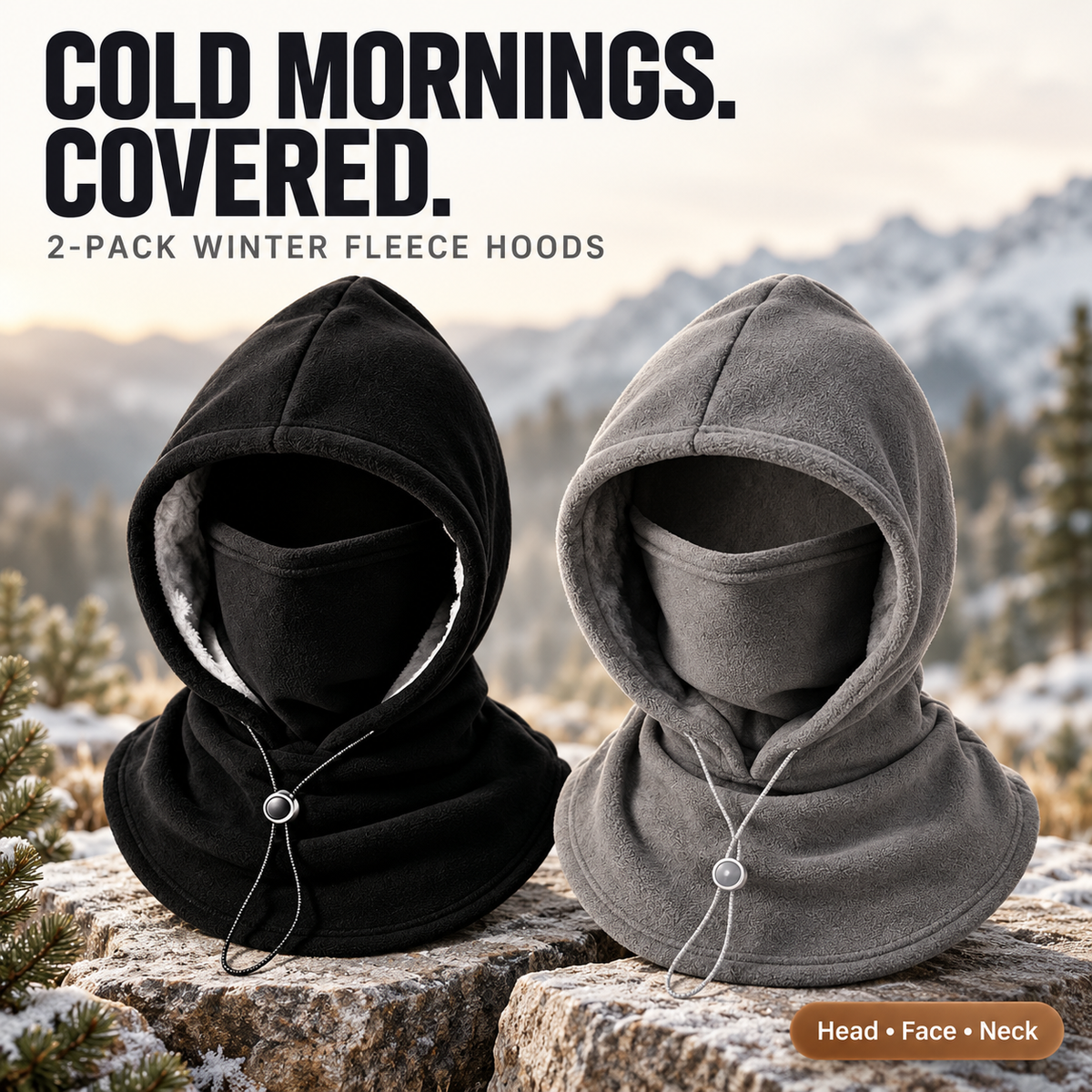❄️ 2-Pack Winter Fleece Hoods — Built-In Face Cover & Neck Warmer