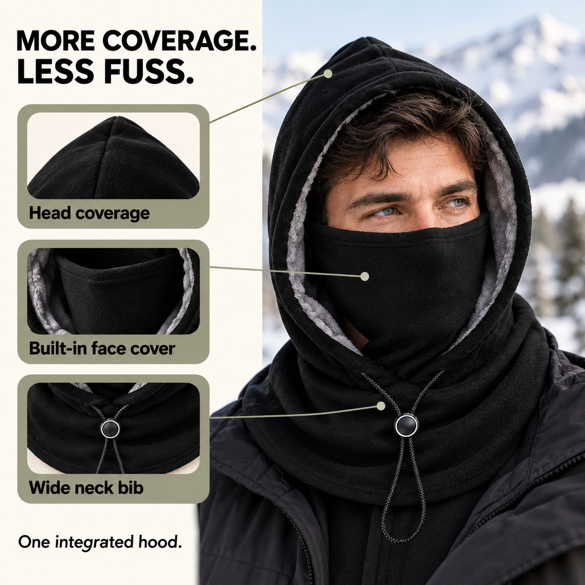 ❄️ 2-Pack Winter Fleece Hoods — Built-In Face Cover & Neck Warmer