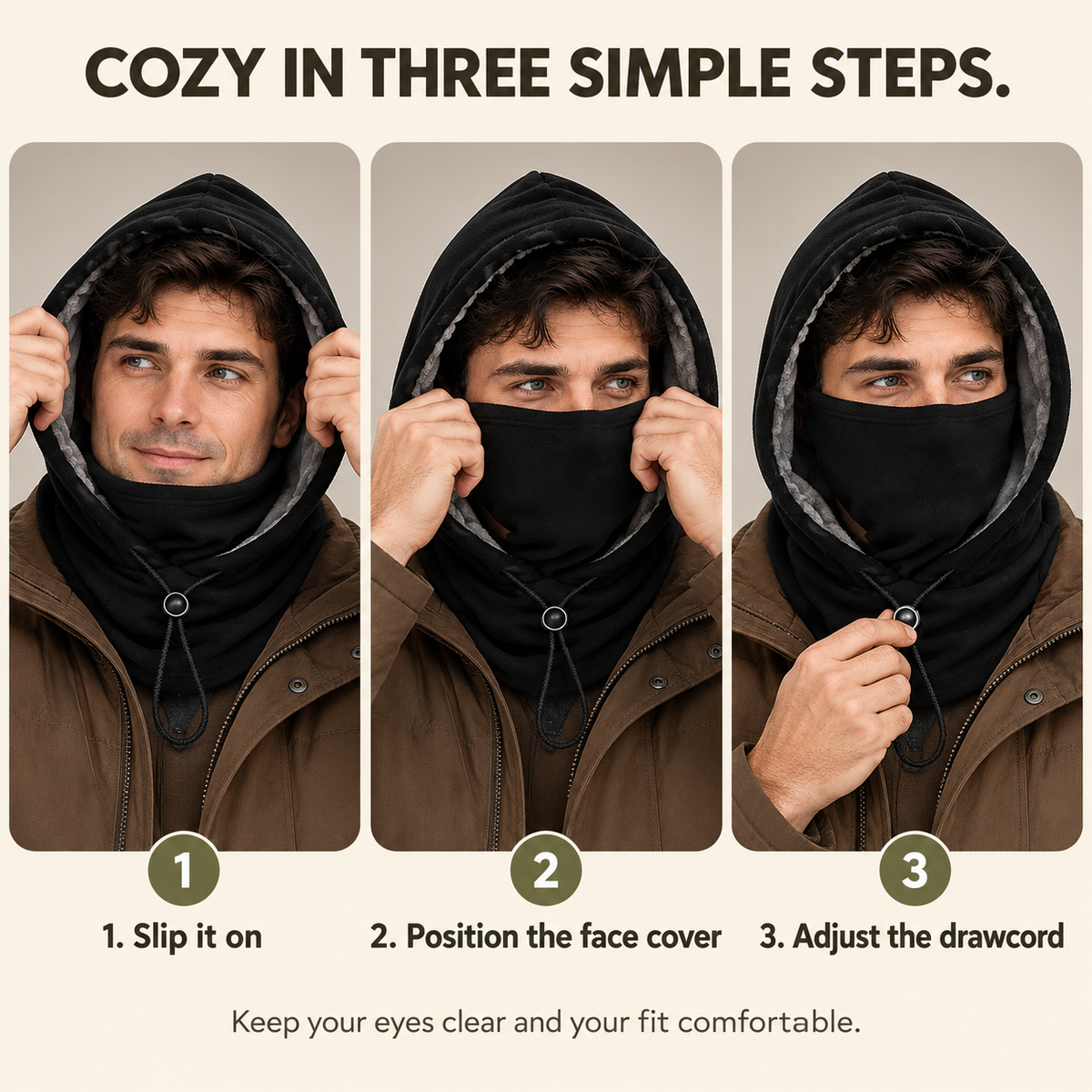 ❄️ 2-Pack Winter Fleece Hoods — Built-In Face Cover & Neck Warmer